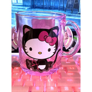 Hello Kitty Glass Mug Halloween Black Cat Pink Coffee Cup 17.5oz 2024 Sanrio